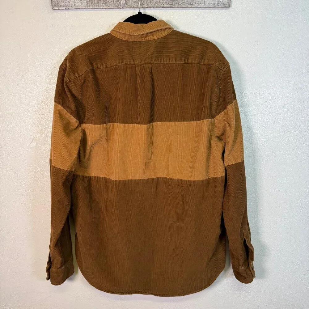J. Crew Mens Midweight Corduroy Workshirt in Colorblock Medium Brown tan